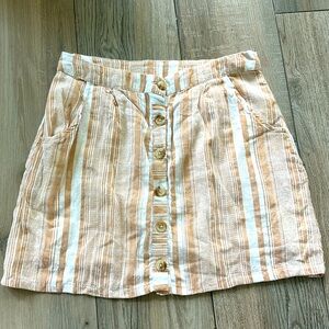 Tan & white striped button down skirt